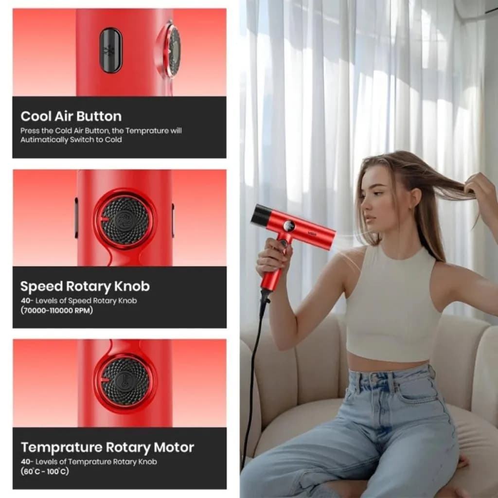سشوار حرفه‌ای VGR مدل V-401 موتور BLDC با توان 1900 وات و دور موتور 110,000 RPM — تصویر ۵