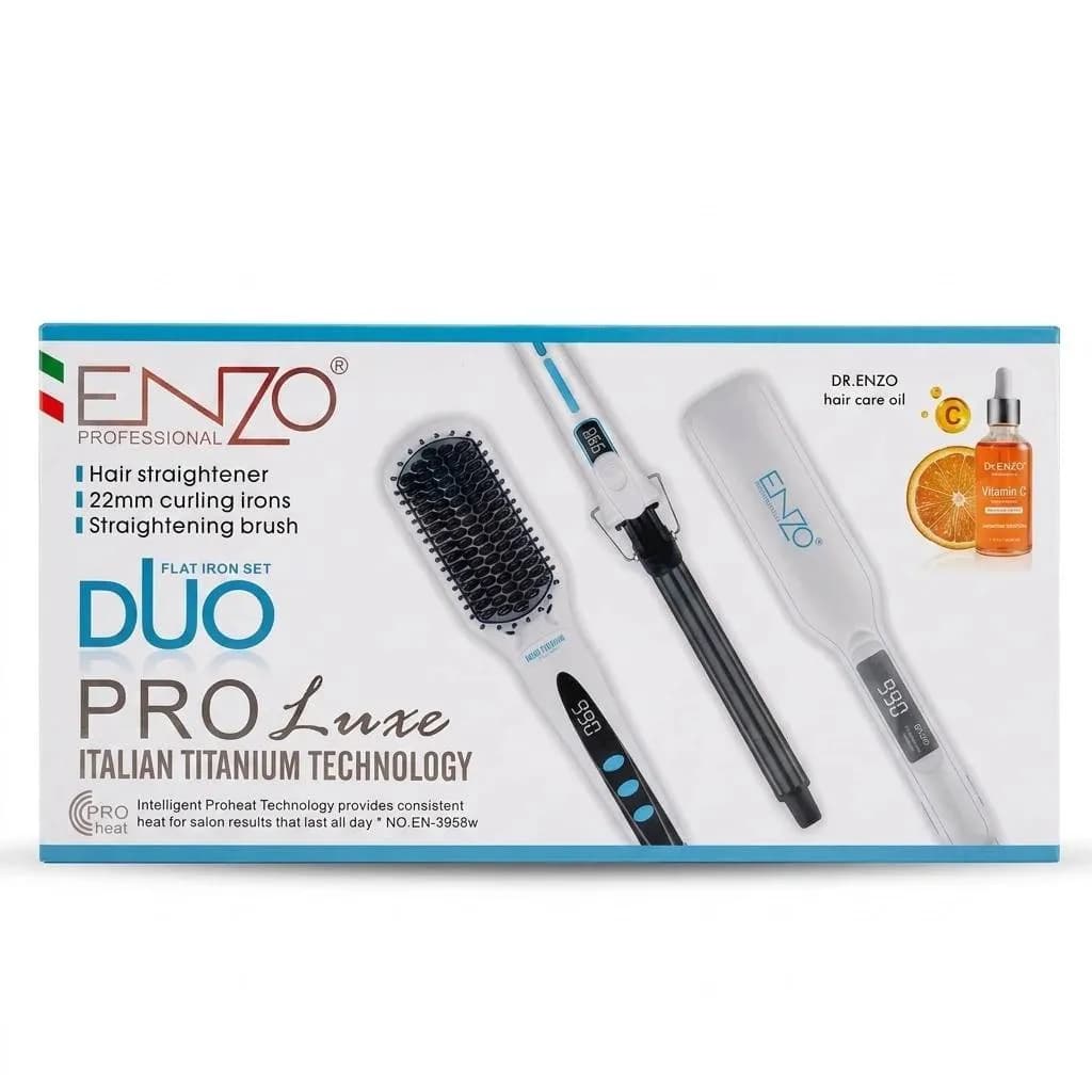 ست سه کاره صاف‌ کننده و فر کننده مو انزو ENZO Duo Pro Luxe تیتانیومی مدل EN-3958W — تصویر ۲