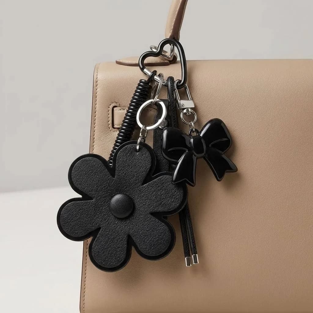 چارم بگ مدل گل مشکی (Charm Bag) آویز کیف دخترانه ترند — تصویر ۲
