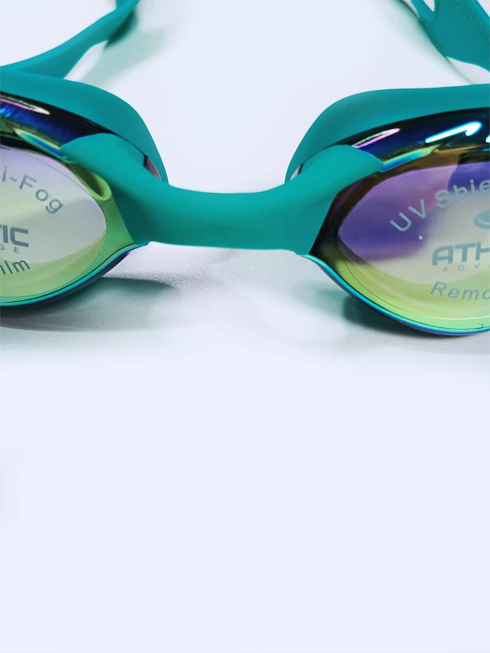 عینک استخر جیوه ای ( شیشه آینه ای ) شیک زنانه و مردانه سبز رنگ با ۳ پل بینی اتلتیک ( Athletic ) — تصویر ۶