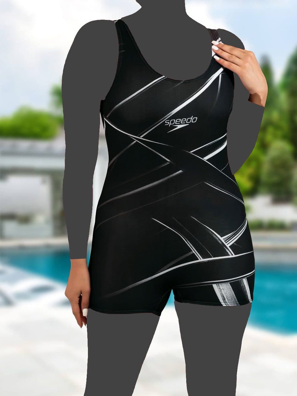 مایو پادار زنانه کوتاه کاپدار متحرک برای استخر برند اسپیدو ( Speedo ) مشکی رنگ — تصویر ۳