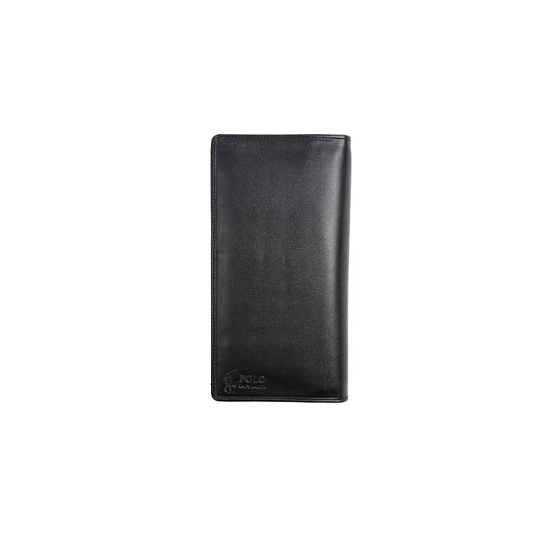کیف پول جاکارتی و جا موبایلی مردانه چرم مشکی طرح polo