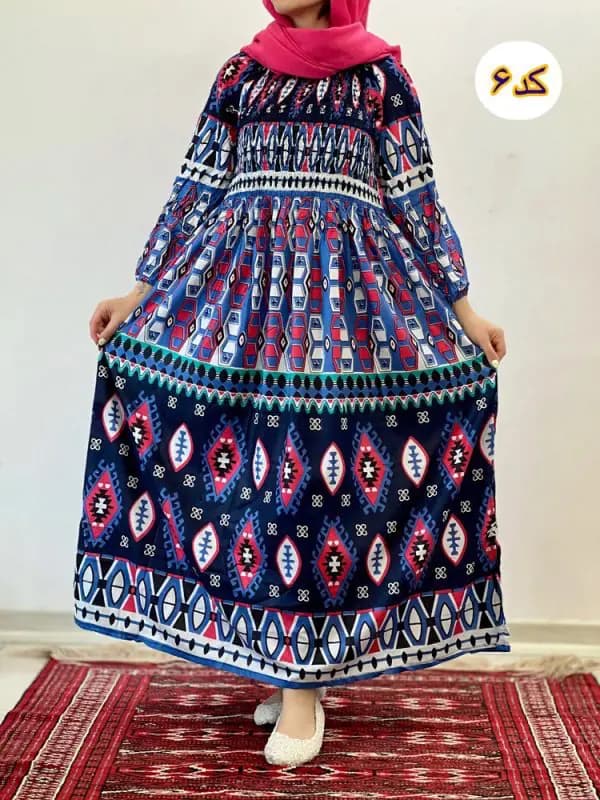 پیراهن ساحلی زنانه بلند کریشه هندی 209675 کد6