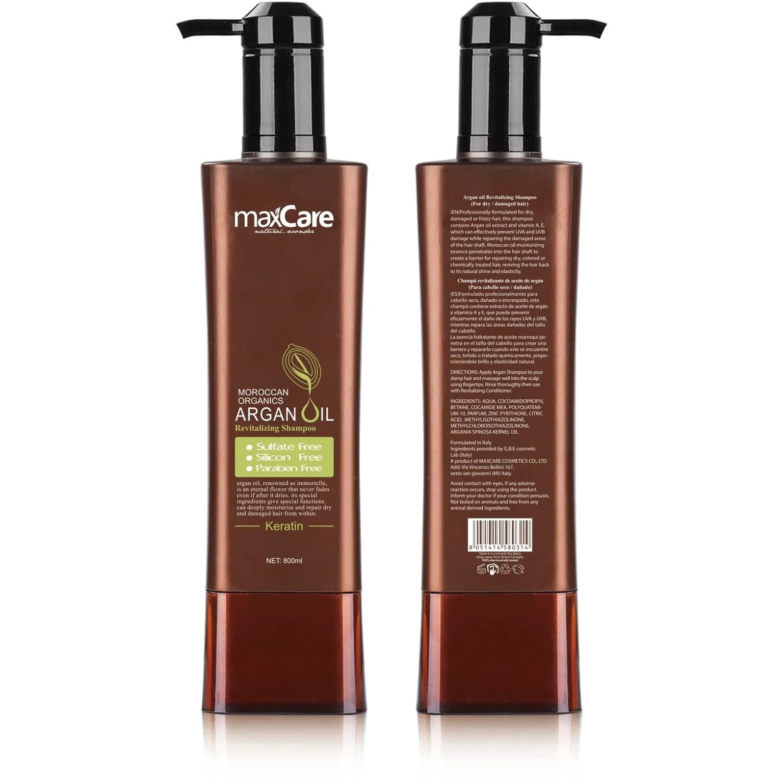 شامپو مو فاقد سولفات مکس کر MAX CARE مدل ARGAN OIL (سبز) حجم 800 میلی لیتر