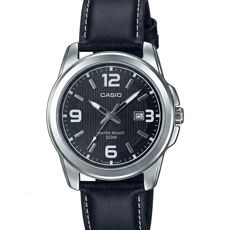 ساعت مردانه کاسیو mtp-1314l-8b کلاسیک فریم دایره استیل بند چرم مشکی صفحه ای مشکی — تصویر ۲