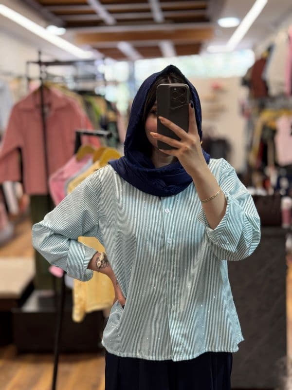 شومیز راه راه نگین دار_1035 — تصویر ۲