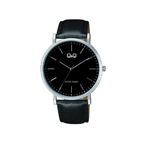 ساعت کیو اند کیو مردانه c43a-002py کلاسیک کوارتز فریم دایره استیل بند چرم مشکی صفحه مشکی — تصویر ۵