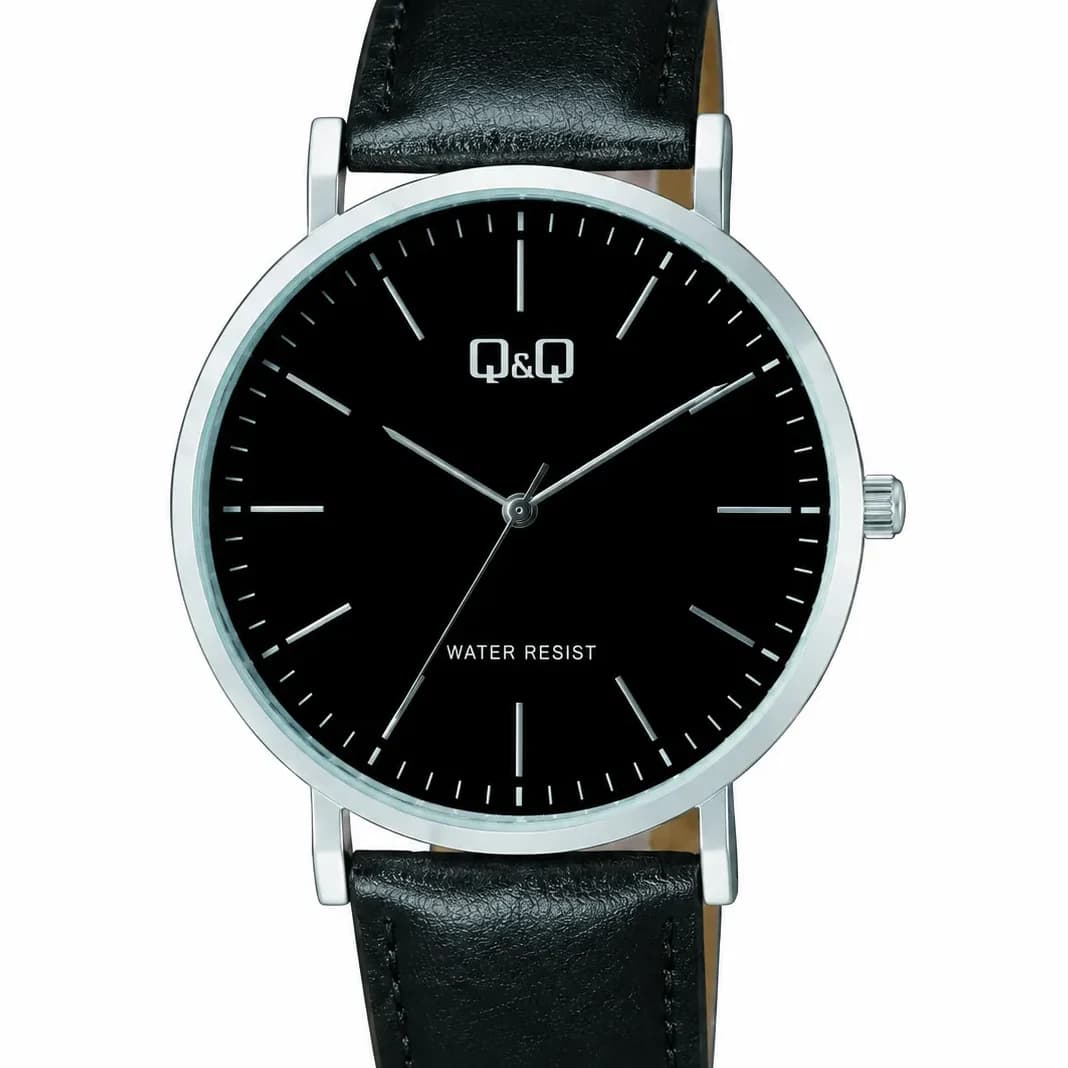 ساعت کیو اند کیو مردانه c43a-002py کلاسیک کوارتز فریم دایره استیل بند چرم مشکی صفحه مشکی — تصویر ۲