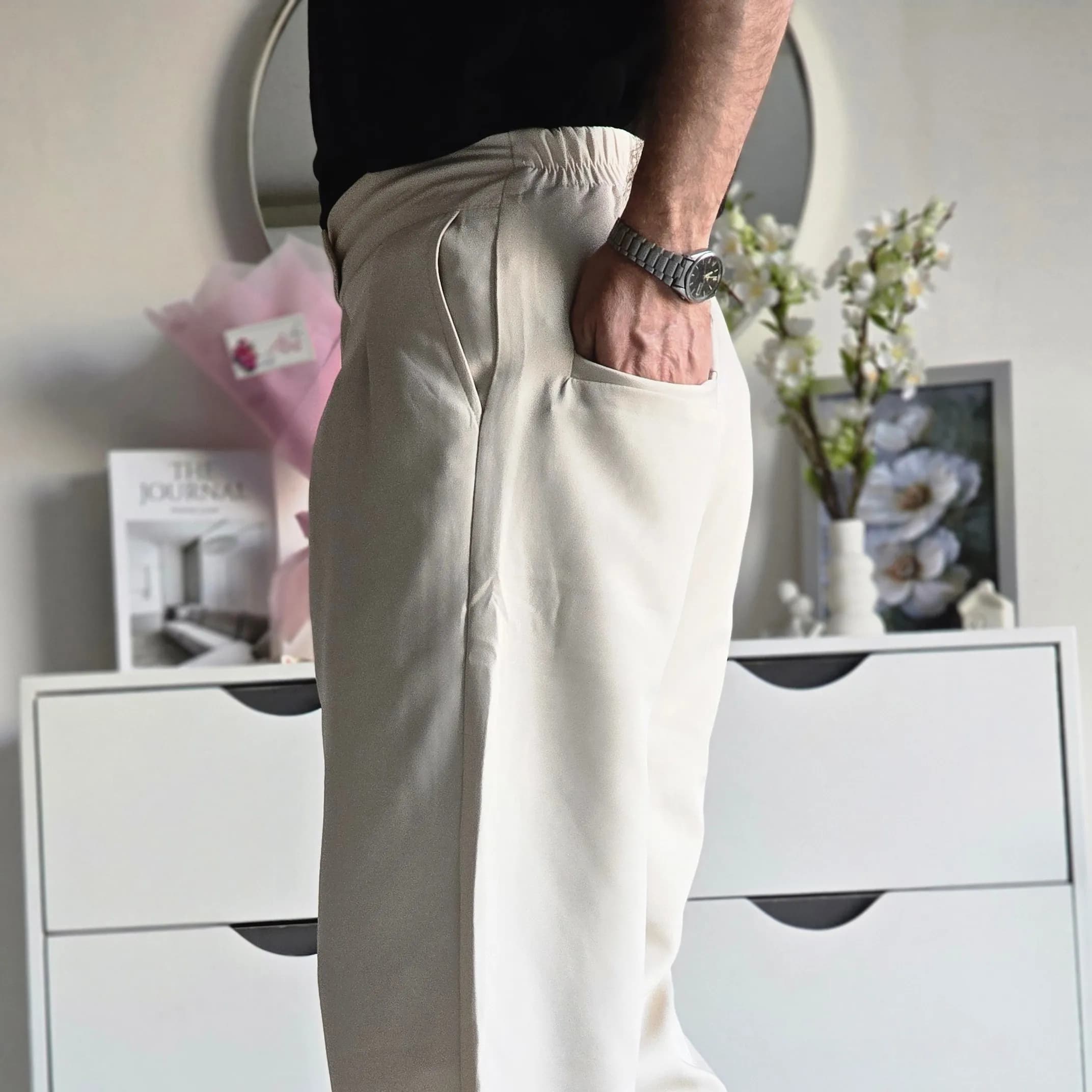 شلوار بگ پارچه ای مازراتی کمر ایتالیایی پیله دار زنانه — تصویر ۷