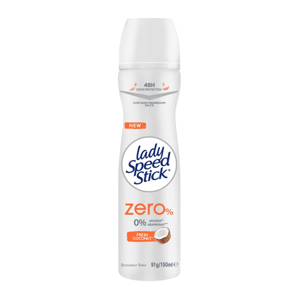 اسپری دئودورانت زنانه Lady Speed Stick مدل Zero% حاوی عصاره نارگیل حجم 150 میل