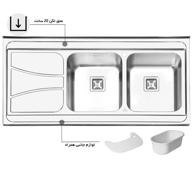 سینک پرنیان استیل Ps 1112 روکار — تصویر ۶