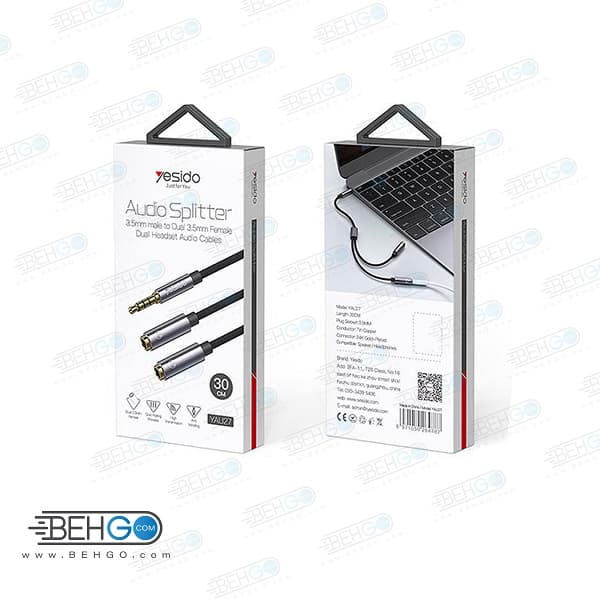 کابل تبدیل 1 به 2 جک 3.5 میلیمتری یسیدو مدل YAU27 طول 0.3 متر