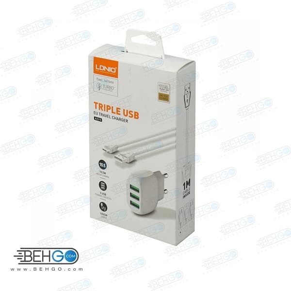 شارژر دیواری فست شارژ 15.5W الدینیو مدل LDNIO A3315 همراه کابل میکرو یو اس بی