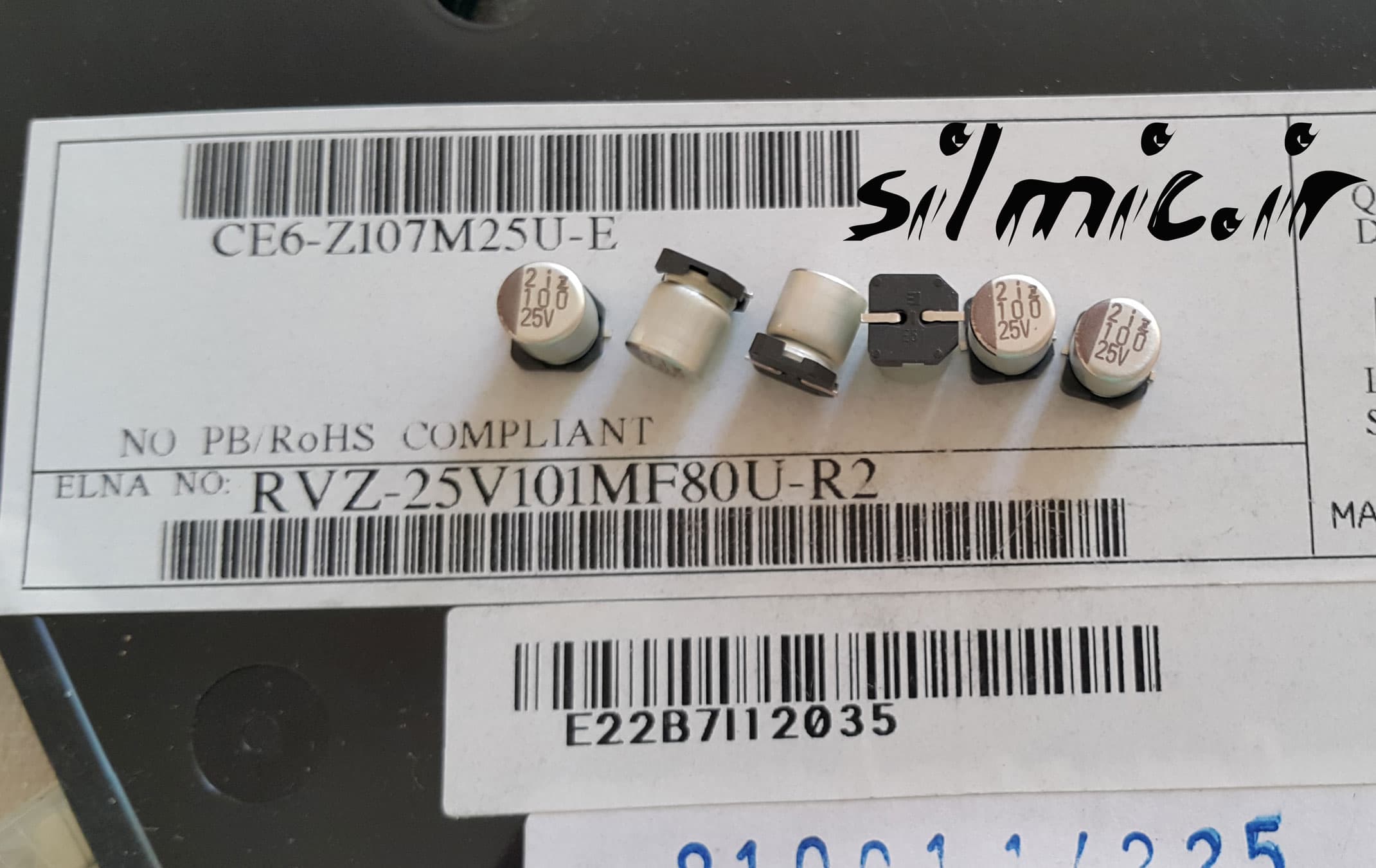 خازن smd اس ام دی 100 میکرو فاراد 25 ولت elna ژاپن مینیاتوری با امپدانس پایین — تصویر ۲