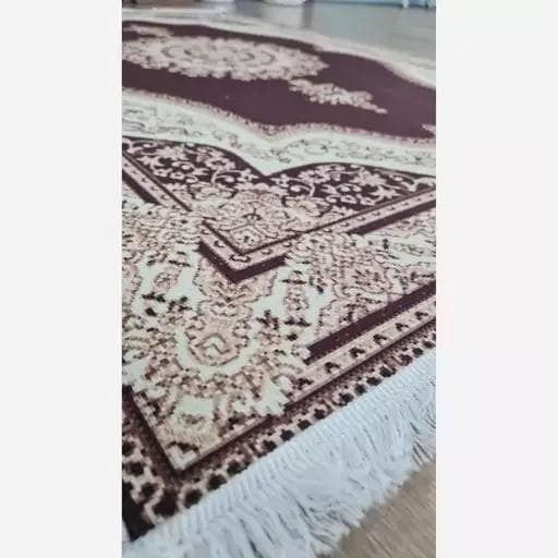 فرش ماشینی چاپی | فرشینه هازان ترک طرح سنتی کرم زرشکی h318 (پس کرایه) — تصویر ۳