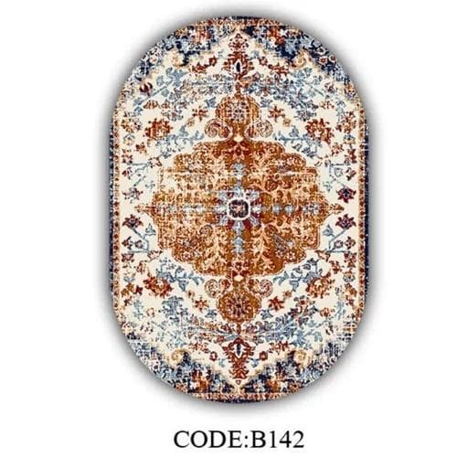 فرش ماشینی چاپی | فرشینه بیضی نارنجی هازان ترک کدB142 (پس کرایه) — تصویر ۵