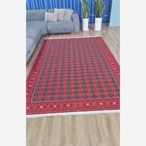فرش ماشینی چاپی | فرشینه هازان ترک طرح ترکمن لاکی 129 (پس کرایه) — تصویر ۴