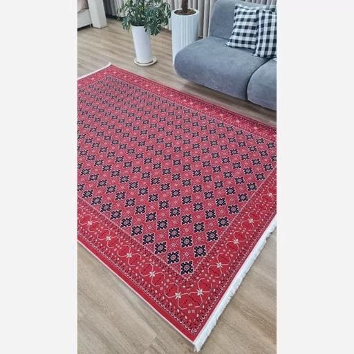 فرش ماشینی چاپی | فرشینه هازان ترک طرح ترکمن لاکی 129 (پس کرایه) — تصویر ۵