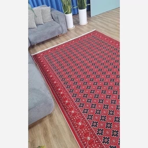 فرش ماشینی چاپی | فرشینه هازان ترک طرح ترکمن لاکی 129 (پس کرایه) — تصویر ۳