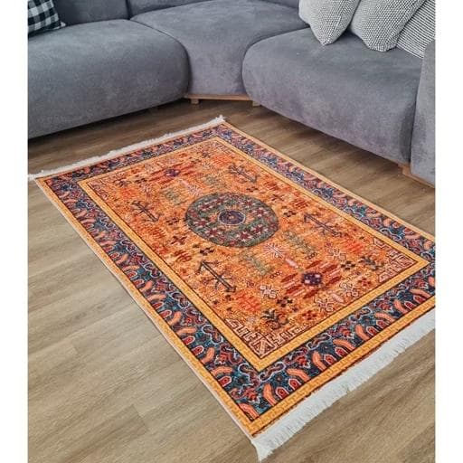 فرش ماشینی چاپی | فرشینه هازان ترک زمینه نارنجی کدO149 (پس کرایه)