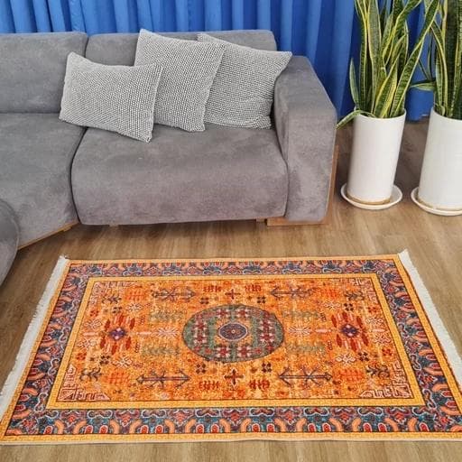 فرش ماشینی چاپی | فرشینه هازان ترک زمینه نارنجی کدO149 (پس کرایه) — تصویر ۸