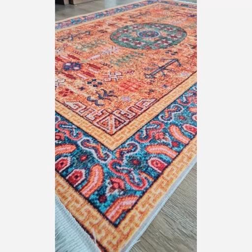 فرش ماشینی چاپی | فرشینه هازان ترک زمینه نارنجی کدO149 (پس کرایه) — تصویر ۶
