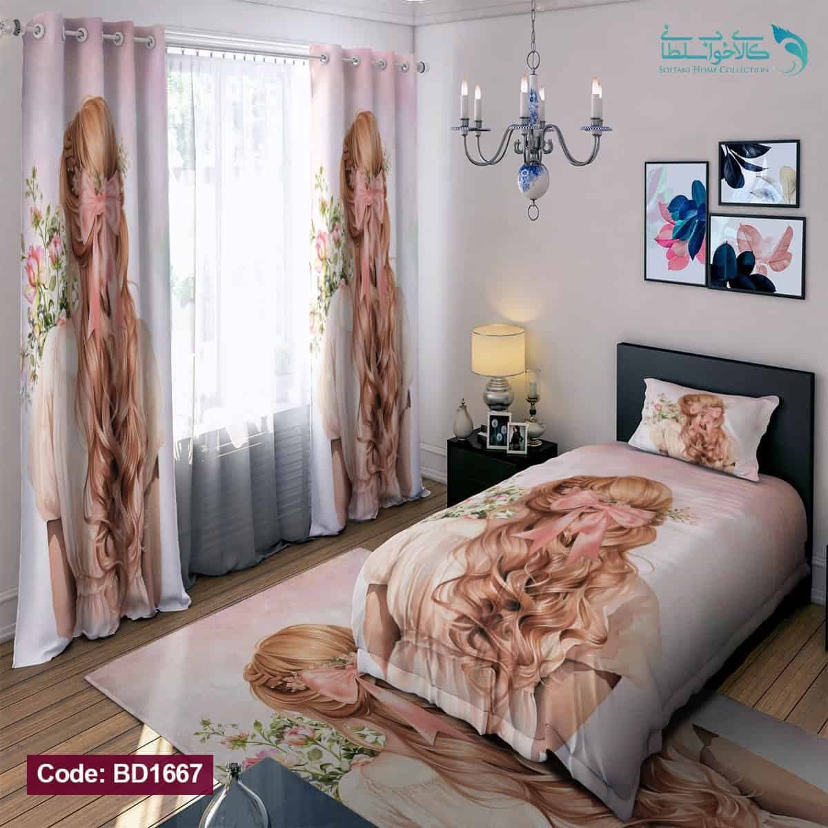 روتختی طرح دختر با موهای بلند یکنفره کد BD1667