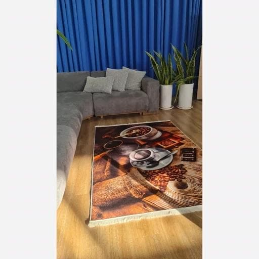 فرش ماشینی چاپی | فرشینه مخمل آشپزخانه طرح قهوه کد K125 (پس کرایه) — تصویر ۴