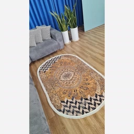 فرش ماشینی چاپی | فرشینه بیضی مدرن هازان ترک h482 (پس کرایه) — تصویر ۶