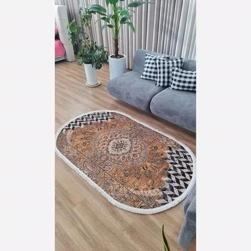 فرش ماشینی چاپی | فرشینه بیضی مدرن هازان ترک h482 (پس کرایه) — تصویر ۷