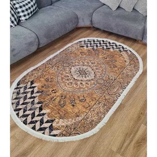 فرش ماشینی چاپی | فرشینه بیضی مدرن هازان ترک h482 (پس کرایه) — تصویر ۳