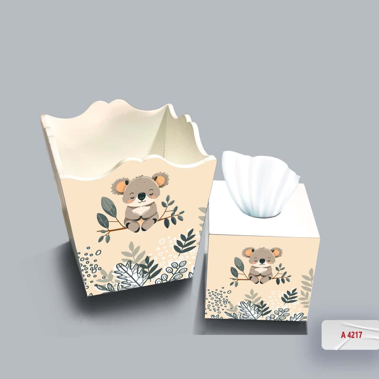 ست سطل و جا دستمال چوبی کودک طرح کوالا کد A4217