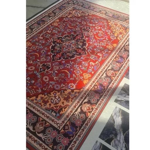 فرش ماشینی چاپی | فرشینه مخمل طرح سنتی لاکی کدh161 (پس کرایه)