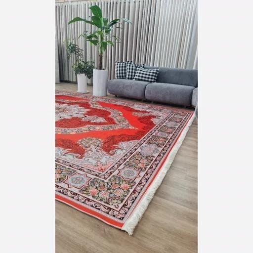 فرش ماشینی چاپی | فرشینه مخمل طرح سنتی قرمز 099 (پس کرایه) — تصویر ۸