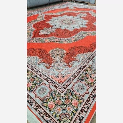 فرش ماشینی چاپی | فرشینه مخمل طرح سنتی قرمز 099 (پس کرایه) — تصویر ۷