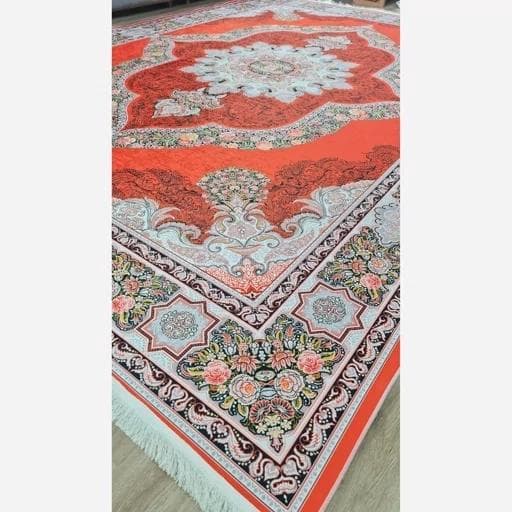 فرش ماشینی چاپی | فرشینه مخمل طرح سنتی قرمز 099 (پس کرایه) — تصویر ۶