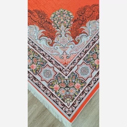 فرش ماشینی چاپی | فرشینه مخمل طرح سنتی قرمز 099 (پس کرایه) — تصویر ۵