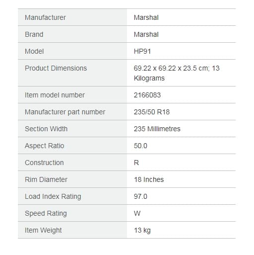 لاستیک مارشال مدل CRUGEN HP91سایز 235/50R18 — تصویر ۲