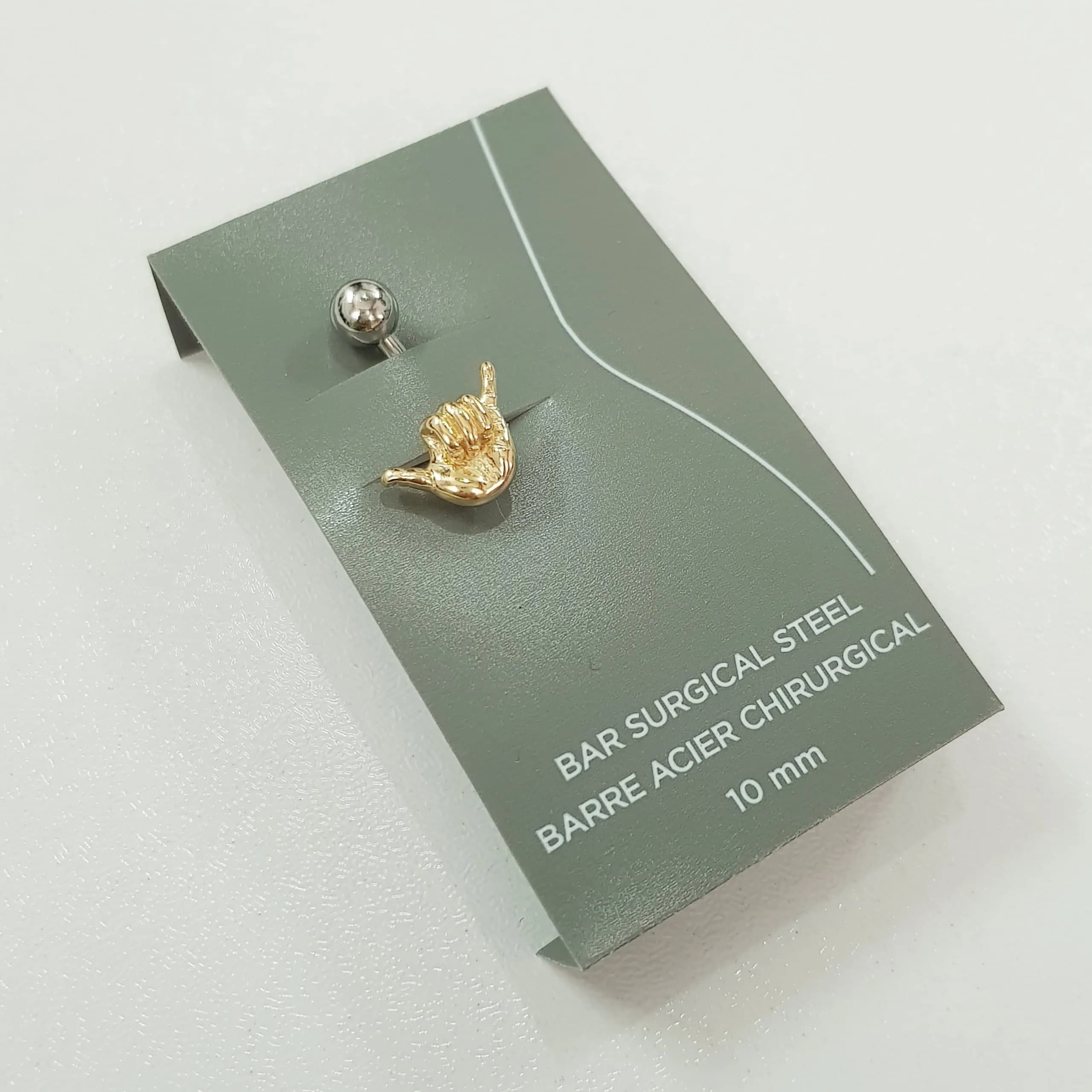 پرسینگ ناف طلایی طرح دست ، جنس استیل جراحی (Surgical Steel) — تصویر ۵