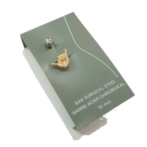 پرسینگ ناف طلایی طرح دست ، جنس استیل جراحی (Surgical Steel)