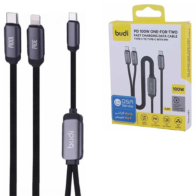 کابل دو سر فست شارژ 100 وات بودی DC266TTL12 طول 1.2 متر — تصویر ۲