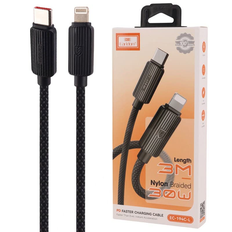 کابل تایپ سی به لایتنینگ فست شارژ 30 وات ارلدام EC-194C-L طول 3 متر — تصویر ۲