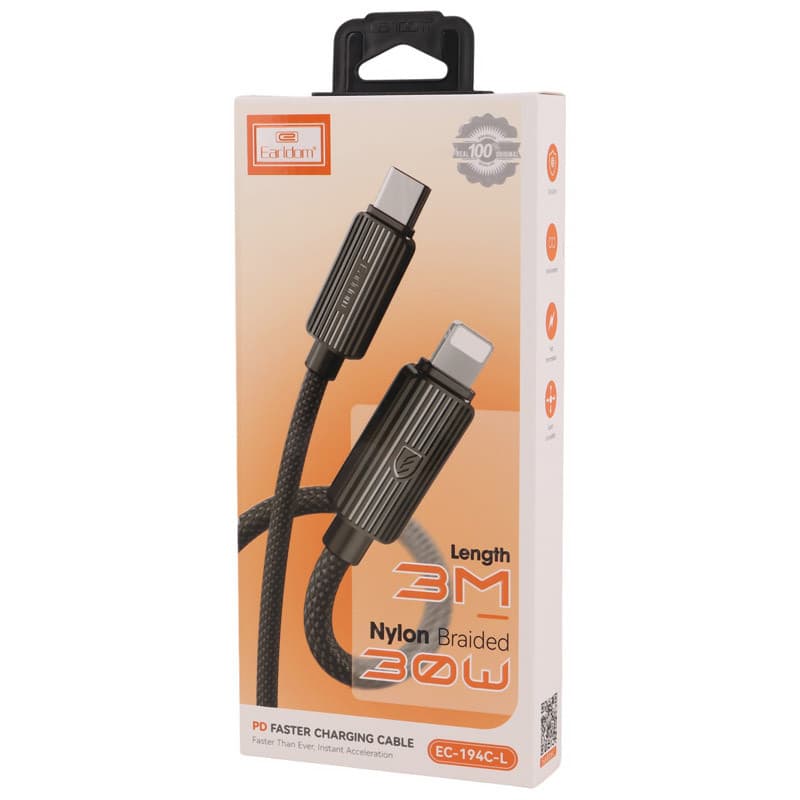 کابل تایپ سی به لایتنینگ فست شارژ 30 وات ارلدام EC-194C-L طول 3 متر — تصویر ۶