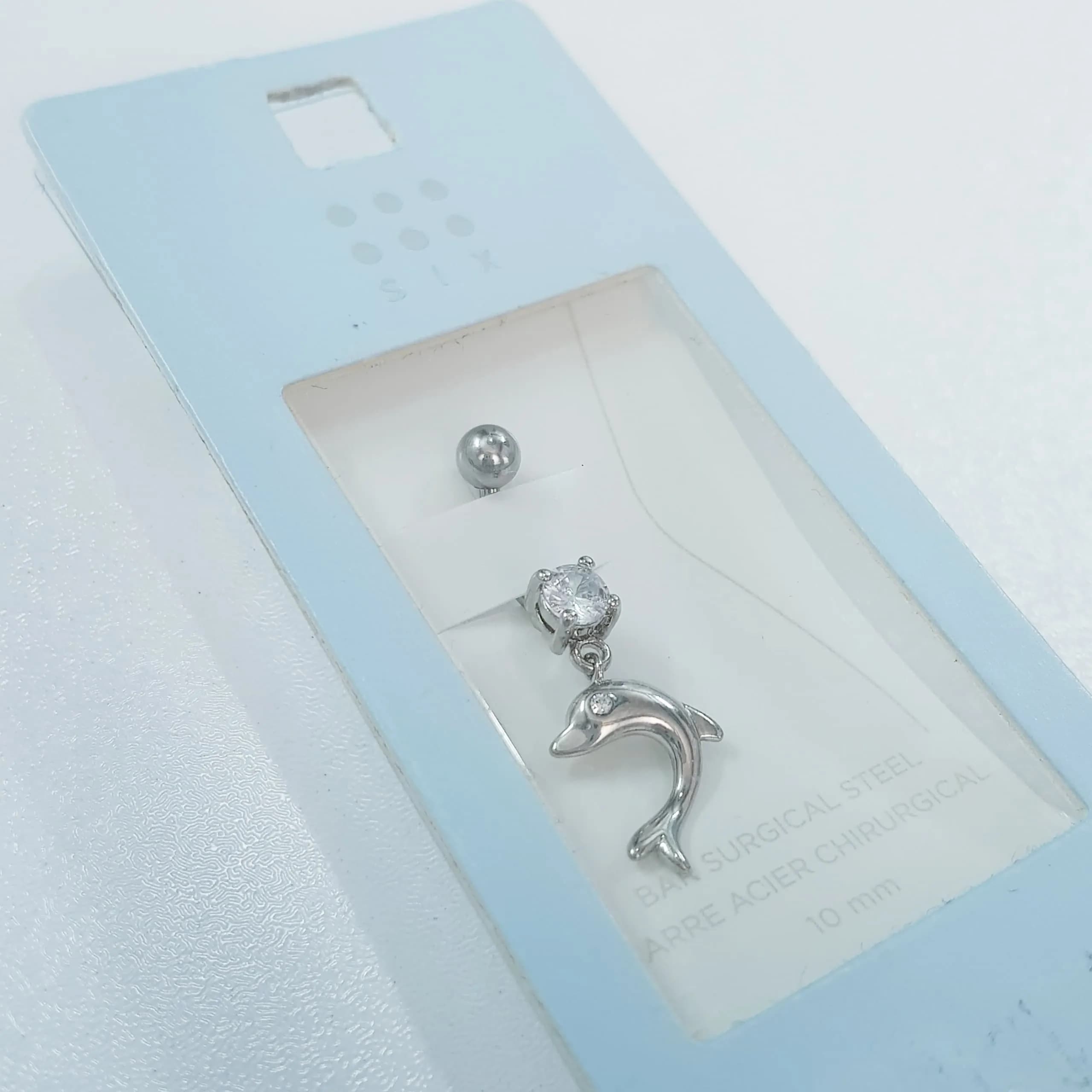 پیرسینگ ناف آویز دلفین نگین دار ، جنس استیل جراحی (Surgical Steel) — تصویر ۴