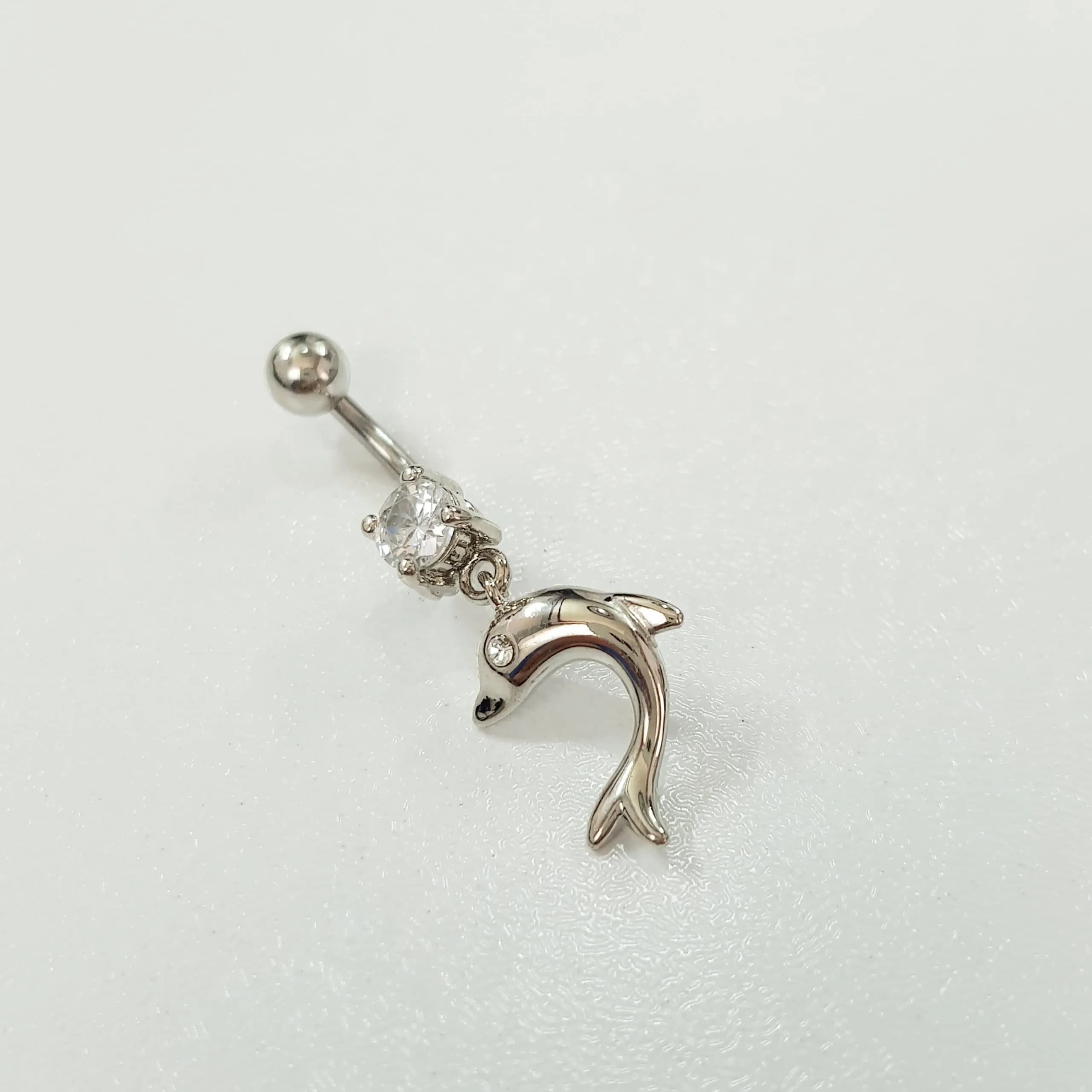 پیرسینگ ناف آویز دلفین نگین دار ، جنس استیل جراحی (Surgical Steel) — تصویر ۲