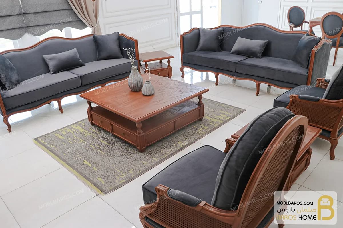 مبل ۸ نفره کلاسیک گندم و مبل تک روما کد ۲ — تصویر ۱۰
