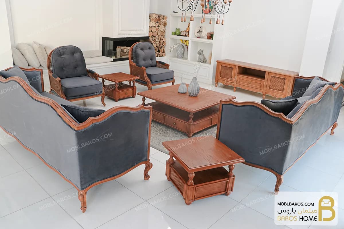 مبل ۸ نفره کلاسیک گندم و مبل تک روما کد ۲ — تصویر ۱۲