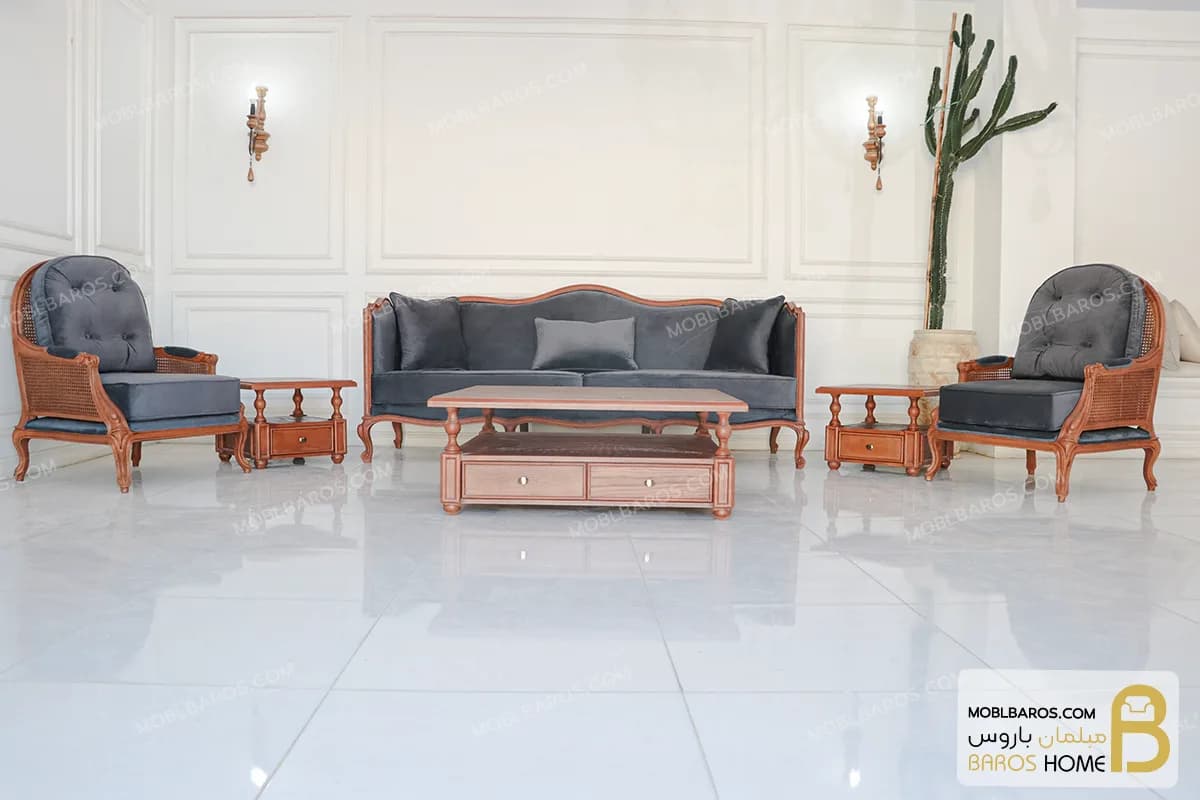 مبل ۸ نفره کلاسیک گندم و مبل تک روما کد ۲ — تصویر ۹