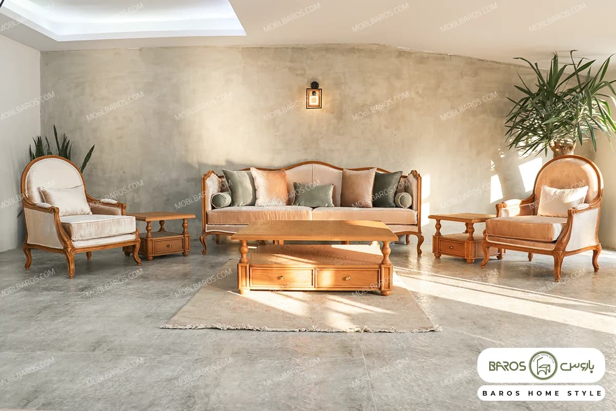 مبل ۸ نفره کلاسیک گندم چستر نیکا و روما