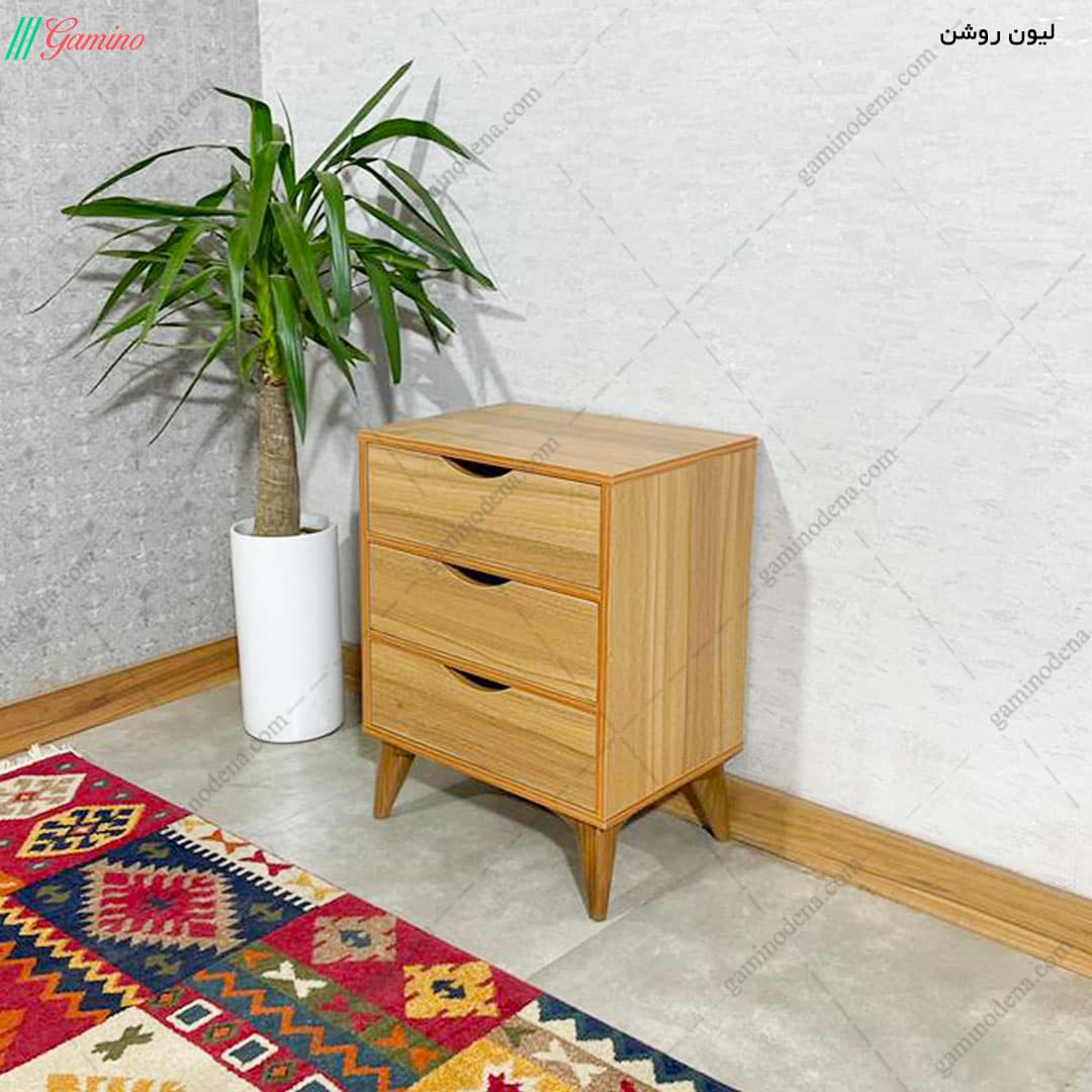 میز پاتختی مدرن سه کشو پایه دار مدل کایلی — تصویر ۸